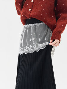High Waist A-Line Midi Skirt Womens Knitted Lace Mesh Design Sensation Slimming Half-length Korean Style Polyester Fiber