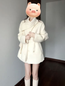 HUAYILING | Elegant Rich Girl Style Autumn Ladies Wool Coat Waist-cinched