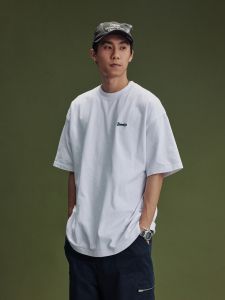 Loose Fit Pure Cotton Short Sleeve T-Shirt Embroidered Logo Casual Cityboy Style Youth Fashion Basic round Neck Tee