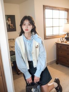 Womens Knitted Cardigan Set with Bow Shirt Long Sleeve Flip Collar Polyester Material Two-Piece Suit Fashionable Autumn Outfit