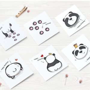 Hand-drawn Cartoon Panda Birthday Card Illustration Birthday Wish Card for Boyfriend Husband One-year-old Birthday Party Gift