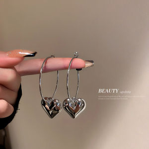 925 Silver Needle Earrings Asian-Korean Style Heart Shaped Peach Heart Love Heart Large Ear Ring High-End Feeling Pendant Earrings for Women