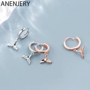 ANENJERY Silver Color Mermaid Tail Zircon Hoop Earrings Rose Gold Earring Jewelry For Women Gifts S-E1107