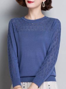 Early Spring Ice Silk Knitting Bottoming Shirt Pullover Sweater Womens Spring & Fall 2024 New Arrival round Neck Thin Inner Wear T-shirt Easiest for Match