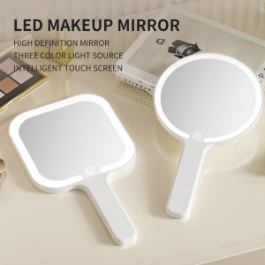 Fill Light LED Makeup Mirror Square/Round 3 Color Dimmable Lights Lighted Hand Mirror Compact Hand-held Cosmetic Mirror Pocket