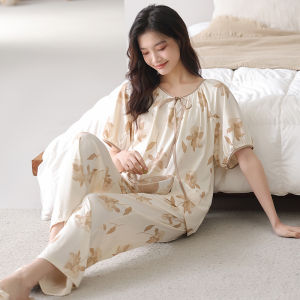 miiow | MiiOW Silk Sleepwear Womens Summer New Style Cool Feeling Short Sleeve Home Clothes Set Comfortable Breathable Cotton Rayon Blend