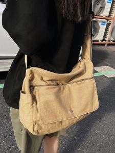 Retro Canvas Slant Bag Mens Trendy Large Capacity Single Shoulder Bag Sport Casual Student Mailman Bag Women Leisure Crossbody Bag