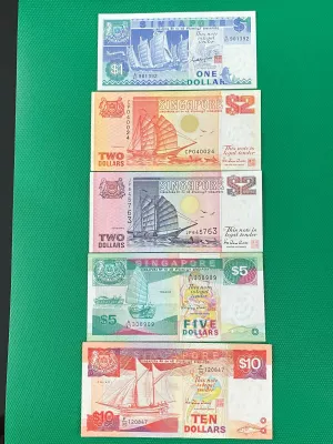 Singapore Ship series $1/$2/$2/$5/$10 old notes