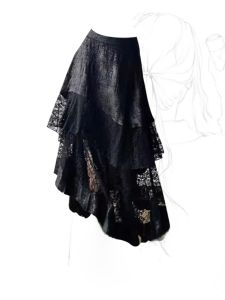 Cỡ Lớn Dark Gothic Irregular Ren High Vòng Eo Chân Váy Chữ A Thon Gọn Dài Nửa Váy Thời Trang Sành Điệu Quần Áo Bảo Hộ Lao Động Mùa Hè 2024