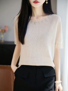 SHEHAN | Minimalist Lace Hollow Ice Linen Knitted Short Sleeve T-shirt
