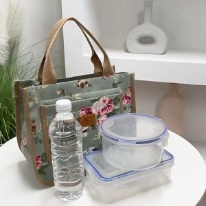 Floral Print Tote Bag Fashion Portable Lunch Bag Ethnic Style Mommy Bag Casual Handbag Reusable Shopping Bag