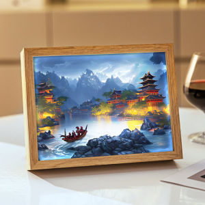 Xianshan Pavilion Fairy Mirror Light Painting Photo Frame Customization Chinese Ancient Style Fireworks Lantern Led Atmosphere Small Night Lamp Mirror Light Painting