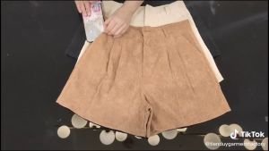 Quần short nữ lưng cao vải nhung cao cấp quần đùi nhung nữ cạp cao xếp ly ống rộng màu đen màu be ulzzang