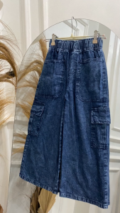 Meltz.id - Celana Kulot Cargo Jeans Panjang Snow Kantong Tempel Anak Perempuan Umur 7 - 10 Tahun