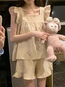 Checkered Sleeveless Suspender Shorts Set Womens Casual Two-Piece Suit Comfortable Breathable Short Pants for Young Ladies