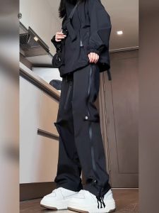 Womens Fleece Lined Straight Leg Mountain Climbing Work Trousers High Waist Street Style Waterproof Windproof Casual Pants