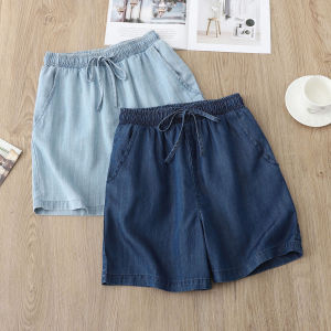 High Waist Silk Denim Shorts Womens Casual Straight Leg Five-Quarter Length Ice Silk Hot Pants Ultra-Thin Summer Fashion