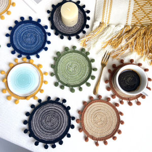 Handwoven Cotton Blend Coaster European Style Decorative Flower Mat Ins Half Handmade Dining Pad Hotel Restaurant round Heat Resistant Pad