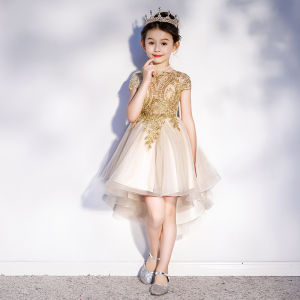 Princess Style Birthday Show Performance Dress Childrens Hostess Piano Concert Outfit Floral Girls Dress High Waist Skirt