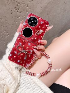 New Year 3D Butterfly Huawei Pocket2 Phone Case P50 Pocket Fold Screen Nova Flip Womens Handbag Chain Protective Cover Slung