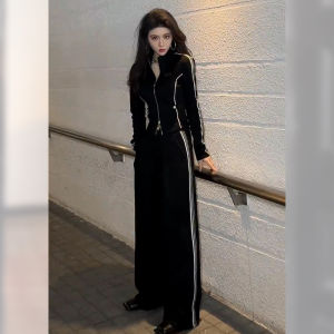 Fashionable Sporty Womens Set High Waist Wide Leg Pants Slim Fit Sweatshirt Casual Autumn High End Feeling Ensemble