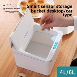 Smart Sensor Desktop Trash Can Office Home Car Storage Box Table Automatic Small Trash Can Plastic Material 14L Capacity