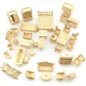 34 Pcs Miniature 1:12 Dollhouse Furniture for DollMini 3D Wooden Puzzle DIY Ready Stock