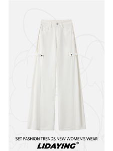 High Waist Wide Leg Straight Cut Jeans Women Loose Slimming Pear Shape Body Long Pants Casual Fashion Spring 2025 Pure Color