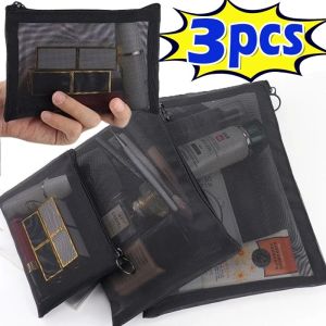 3Pcs Mesh Clear Cosmetic Bags Small Large Black Makeup Bag Portable Travel Toiletry Organizer Case Lipstick Storage Pouch