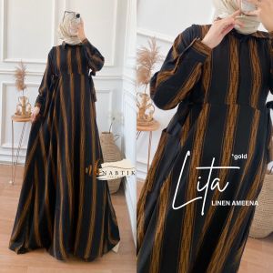 Lita Maxy by Nabtik / Gamis Maxi Dress / Bahan Linen Ameena LD 125 PB 140
