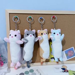 Kucing panjang mewah keychain comel kucing anak patung beg
