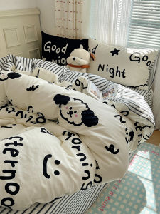 Cute Cartoon Pure Cotton Bedding Set Dormitory Student 4pc 3pc Bedding Sheet Quilt Cover Protector Comfortable Soft Fabric