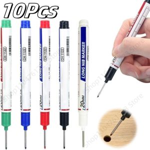 10Pcs Perforating 20mm Deep Hole Long Head Nib Markers for Metal Pen Waterproof Bathroom Woodworking Decoration Multi-Purpose