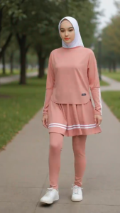 ONE SET SPORT WANITA MUSLIMAH//SETELAN OLAHRAGA TERBARU 3 IN 1 LEGGING ROK ATASAN KEKINIAN