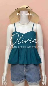Olivia Sleeveless Strap Linen Peplum Casual Tank Top Korean BKK Trendy Women Fashion Ria Clothing