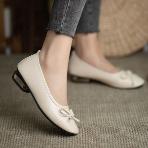 Elegant Bowknot Flat Shoes for Women Soft Leather Slip-on Loafers Casual Daily Office Work Shoes off-white/Black/ Red