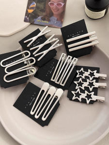 Silver Metal Hollow Star Hair Clip Womens Forehead Fringe Duckbill Clip Side Bangs Clip One-word Hair Card Headwear