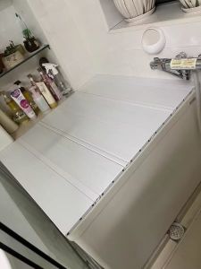 Bathroom Bathtub Insulation Cover Double Foldable Dustproof Board Bath Tub Support Rack No Drilling Required Storage Shelf