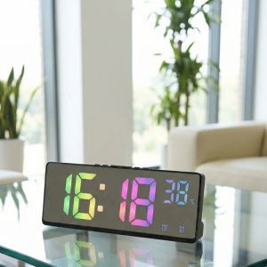 Digital Alarm Clock Temperature Display Dual Alarm Snooze Mirror Surface Table Clock for Bedroom Office Living Room Kitchen