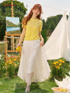 Cloudseason Short Sleeve T-Shirt Womens Design Sensation Small Audience Fake Two-Piece Summer New Arrival Polyester Fiber