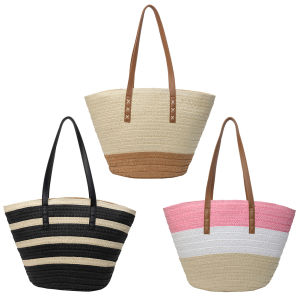 กระเป๋าถือฤดูร้อนผ้าทอ11ริ้วพร้อมซิปปิดกระเป๋าโท้ทลำลองกระเป๋าสะพายไหล่ผู้ชายวันหยุดสำหรับผู้หญิงวันหยุดพักผ่อนกลางแจ้ง