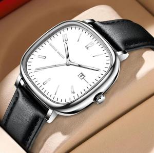 Mens Watch Fashion Square Business Style Black Clock Original Quartz Movement 40mm Casual Leather Watches