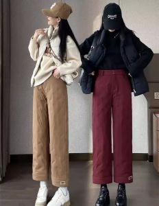Fashion Straight Cotton Pants for Women Outwear Winter 2024 New Arrival Small Cold-Proof Warm and Loose Narrow Version Wide-Leg Pants