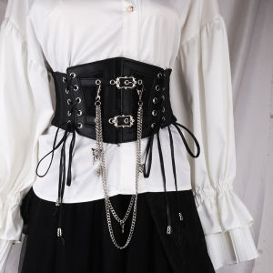 Gothic Punk Lolita Lace Steam Tassel Waist Seal Belt Butterfly Chain Waist Accessory Womens Fashion Spring Season PU Material