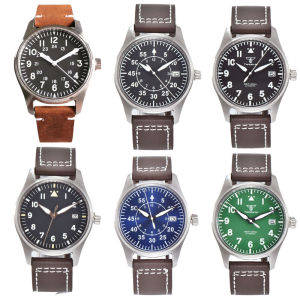 Tandorio NH35A Diver Mens 39mm Mechanical Automatic Pilot Watch 200m Waterproof Date AR Sapphire Crystal Leather/Rubber Strap