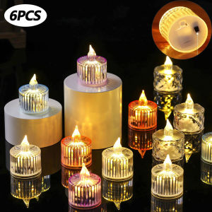 6pcs Flameless Tea Lights Simulation Acrylic Transparent Candles Battery Operated Romantic Wedding Birthday Christmas Party Home Decoration