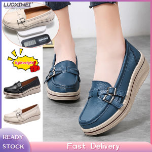 Original Leather Closed Wedge Shoes For Women high heels Topsider Slip On Platform Loafers Thick Bottom Shoes doll shoes for women on sale