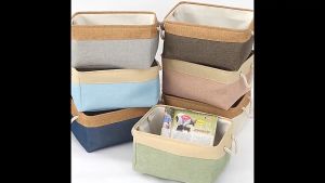 ตะกร้าเก็บของ อเนกประสงค์ ผ้าฝ้ายและพับได้ หูหิ้วทั้งสอง ตัวเลือกสี