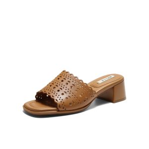 Belle | Height Increasing Soft Sheepskin Carving Flat Sandals