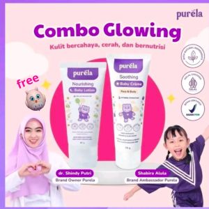 Purela Combo Glowing - Soothing Baby Creme 70gr & Nourishing Baby Lotion 60gr perawatan kulit seluruh badan sikecil free mainan lucu